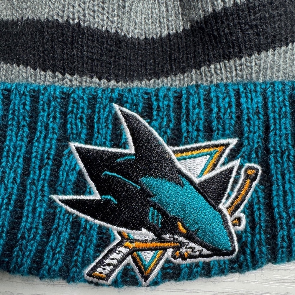 NHL San Jose Sharks Striped Pom Beanie / Sku0108 - Picture 3 of 5